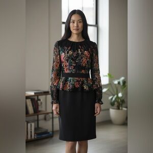 Chic Black & Multicolor Floral Lace Long Sleeve Dress